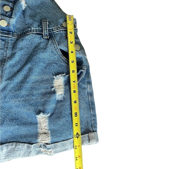AvaCostume Blue Denim Distressed Bib Overalls Shorts - Picture 10 of 11